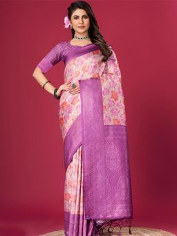 Akhilam - Women's Silk Blend Purple Woven Design Designer Saree with Unstitched Blouse