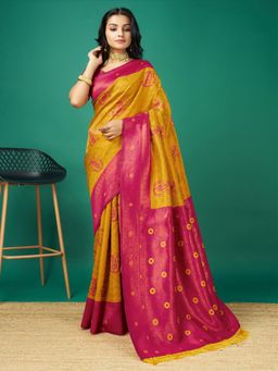 Akhilam - Women's Soft Silk Mustard Woven Design Designer Saree with Unstitched Blouse
