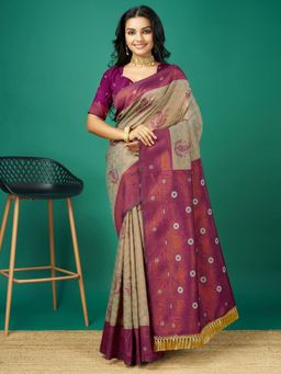 Akhilam - Women's Soft Silk Sea Green Woven Design Designer Saree with Unstitched Blouse