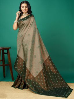 Akhilam - Women's Soft Silk Light Green Woven Design Designer Saree with Unstitched Blouse