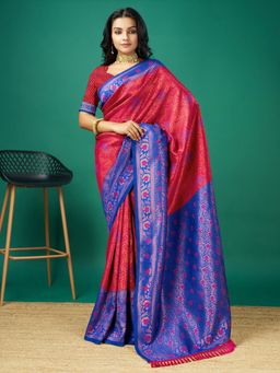 Akhilam - Women's Soft Silk Pink Woven Design Designer Saree with Unstitched Blouse