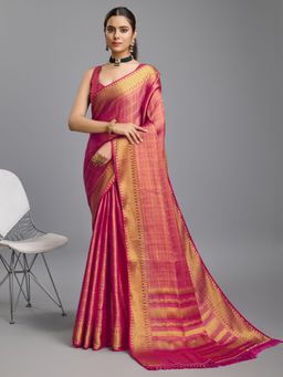 Akhilam - Women's Silk Blend Pink Woven Design Designer Saree with Unstitched Blouse
