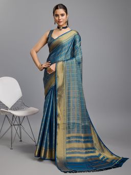 Akhilam - Women's Silk Blend Light Blue Woven Design Designer Saree with Unstitched Blouse