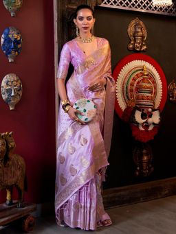 Akhilam - Women's Satin Silk Mauve Woven Design Designer Saree with Unstitched Blouse