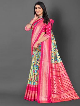 Akhilam - Women's Dola Silk Pink Printed Designer Saree with Unstitched Blouse