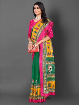 Akhilam - Women's Dola Silk Pink Printed Designer Saree with Unstitched Blouse