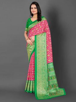 Akhilam - Women's Dola Silk Pink Printed Designer Saree with Unstitched Blouse