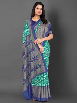 Akhilam - Women's Dola Silk Navy Blue Printed Designer Saree with Unstitched Blouse