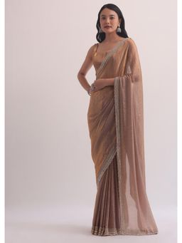 KALKI FASHION - Gold Tissue Silk with Cutdana Embroidery Saree with Unstitched Blouse