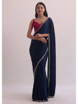 KALKI FASHION - Purple Satin with Embellished Scallop Border Saree with Unstitched Blouse