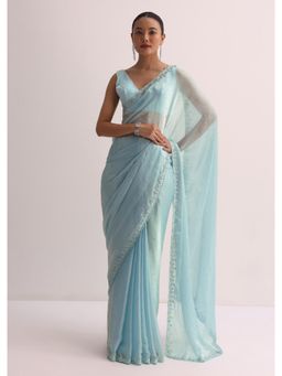 KALKI FASHION - Sky Blue with Cutdana Border Saree with Unstitched Blouse
