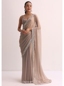 KALKI FASHION - Beige with Embroidered Border Saree with Unstitched Blouse