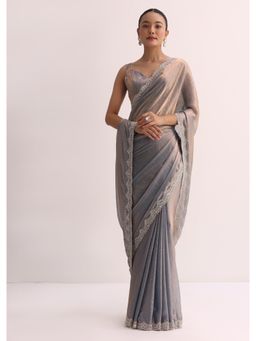 KALKI FASHION - Copper Gold Embroidered Saree with Unstitched Blouse
