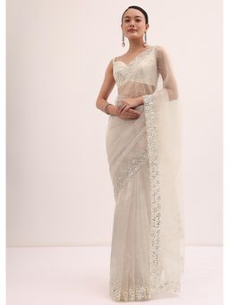 KALKI FASHION - Off White Organza In Sequins Saree with Unstitched Blouse