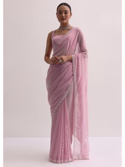 KALKI FASHION - Pink Sequin Saree with Unstitched Blouse