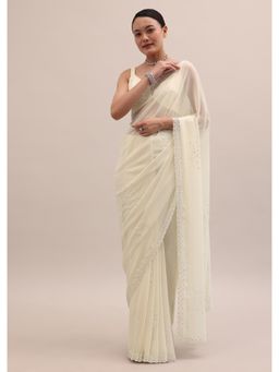 KALKI FASHION - Off White Georgette In Sequins Saree with Unstitched Blouse