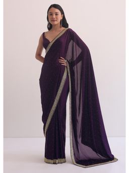 KALKI FASHION - Purple Satin with Cutdana Border Saree with Unstitched Blouse