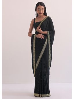 KALKI FASHION - Black Chiffon with Stone Studded Border Saree with Unstitched Blouse