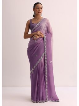 KALKI FASHION - Purple Ombre with Sequin Border Saree with Unstitched Blouse