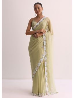 KALKI FASHION - Green with Embroidered Border Saree with Unstitched Blouse