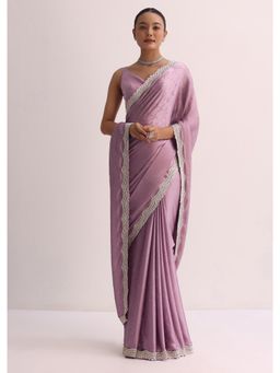 KALKI FASHION - Purple with Cutdana Border Saree with Unstitched Blouse