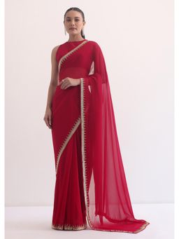 KALKI FASHION - Red Georgette In Salli Cutdana Embellished Saree with Unstitched Blouse