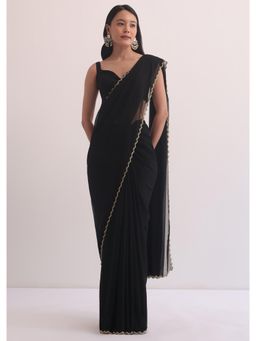 KALKI FASHION - Black Georgette with Cutdana Scallop Border Saree with Unstitched Blouse