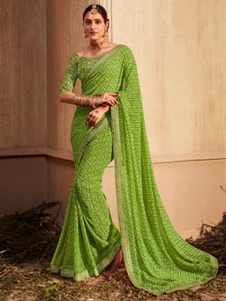 Akhilam - Women's Georgette Green Zari Embroidered Designer Saree with Unstitched Blouse
