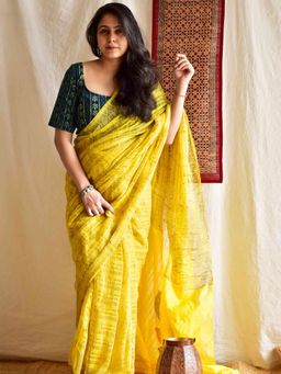 Sundarii - Suraj Mukhi - Jute Jamdani Pallu Saree with Unstitched Blouse