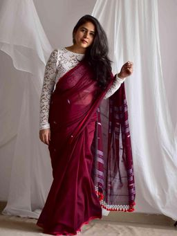 Sundarii - Mogra - Jamdani Mul Cotton Saree with Unstitched Blouse