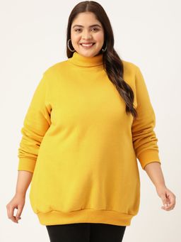 theRebelinme - Women Yellow Solid Color Turtle Neck Sweatshirt with Pleated Detail