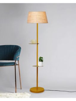 Homesake - Golden Duo Shelf Metal Floor Lamp, Jute