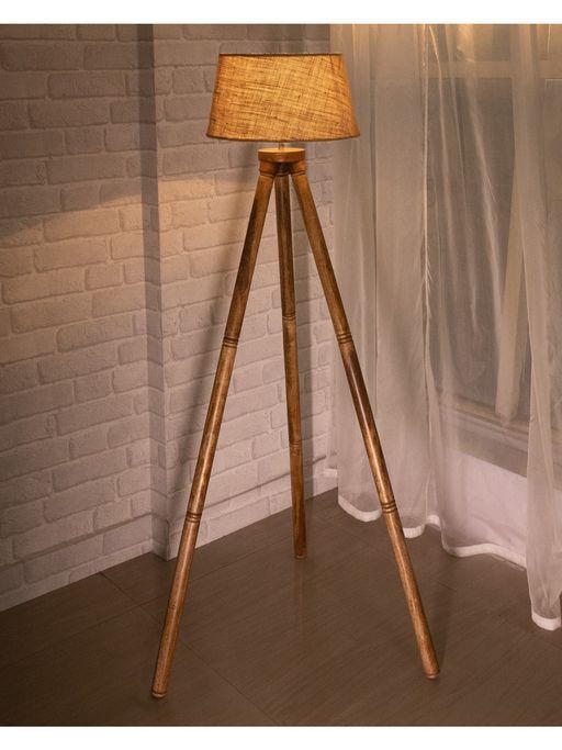Homesake Wood Tripod Floor Lamp, with Jute shade