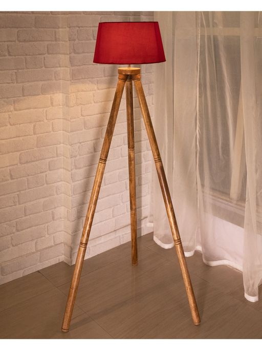 Homesake Wood Tripod Floor Lamp, with Red shade