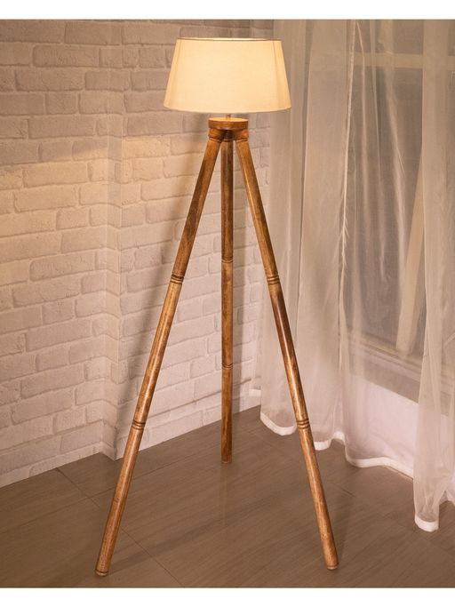 Homesake Wood Tripod Floor Lamp, with White shade