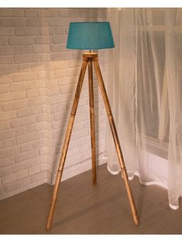 Homesake - Wood Tripod Floor Lamp, with Turquoise Shade
