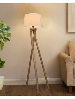 Homesake - Cross-leg Wood Tripod Floor Lamp, Beige Shade