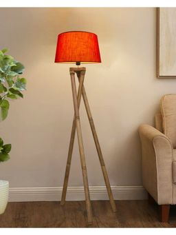 Homesake - Cross-leg Wood Tripod Floor Lamp, Red Shade