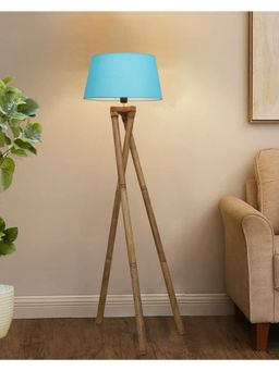 Homesake - Cross-leg Wood Tripod Floor Lamp, Turquoise Shade