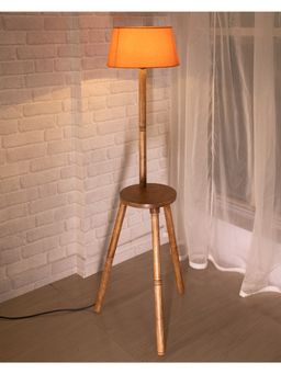 Homesake - Table, Tripod Wooden Floor Lamp, Orange Shade