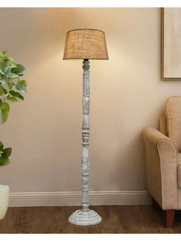 Homesake - Jute Wood Antique Fabric Drum Shade White