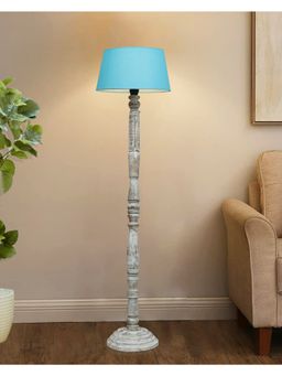 Homesake - Turquoise Wood Antique Fabric Drum Shade White