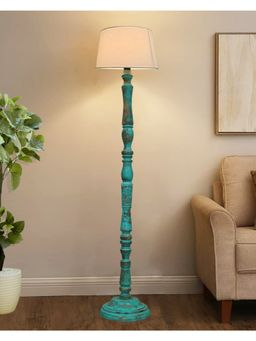 Homesake - Beige Wood Antique Fabric Drum Shade Green