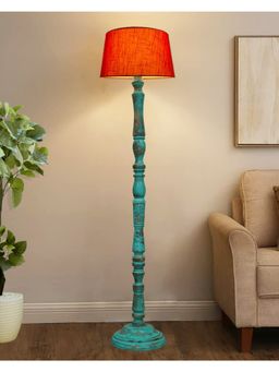 Homesake - Green Glendora Wood Antique Candlestick Fabric Drum Shade Decor for Living Room