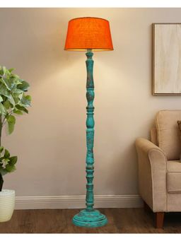 Homesake - Orange Wood Antique Fabric Drum Shade Green