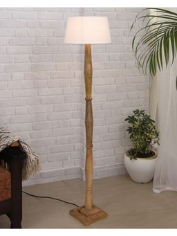 Homesake - White Wood Antique Fabric Drum Shade Natural