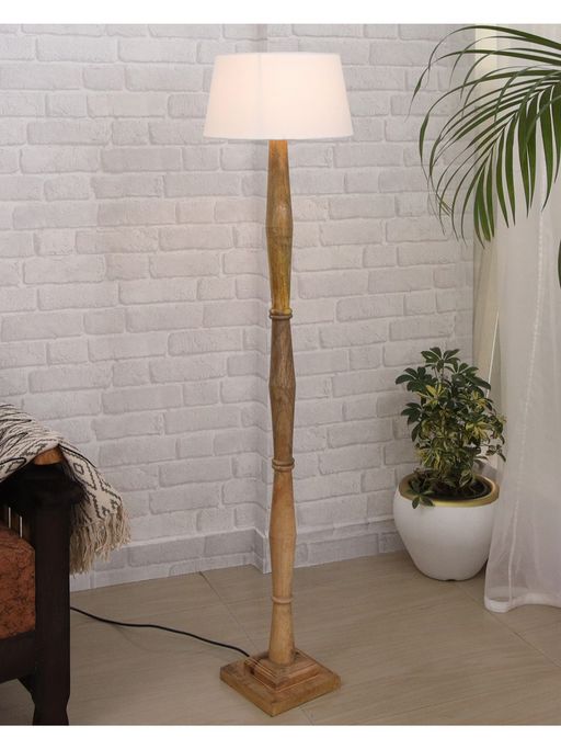 Homesake White Wood Antique Fabric Drum Shade Natural