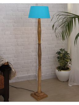 Homesake - Turquoise Wood Antique Fabric Drum Shade Natural