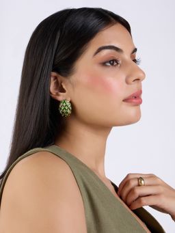 Pipa Bella by Nykaa Fashion - Gold And Green Enamel Oversized Stud Earrings (One Size)