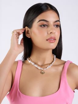 Pipa Bella by Nykaa Fashion - Set of 2 White And Gold Pearl Layered Necklace (One Size)